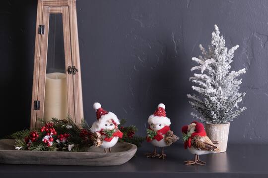 Winter Bird Shelf Sitter with Natural Accents, 4 Pack of 3